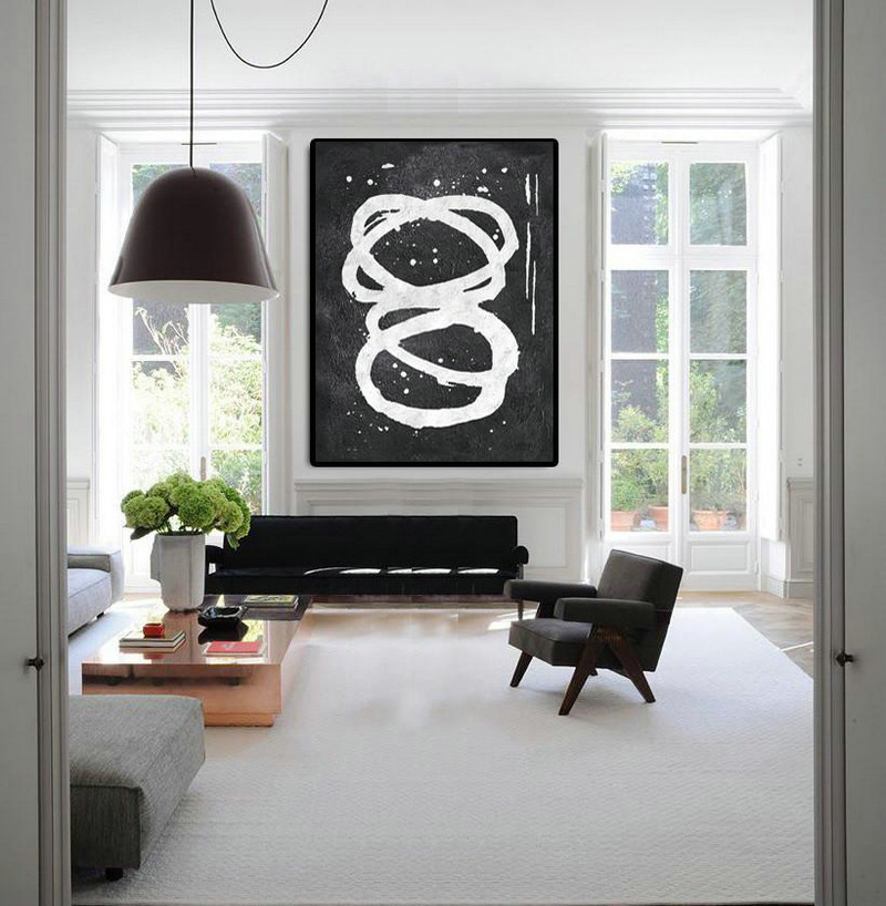 Original Abstract Painting Extra Large Canvas Art,Black And White Minimal Painting On Canvas - Abstract Art Decor,Contemporary Painting